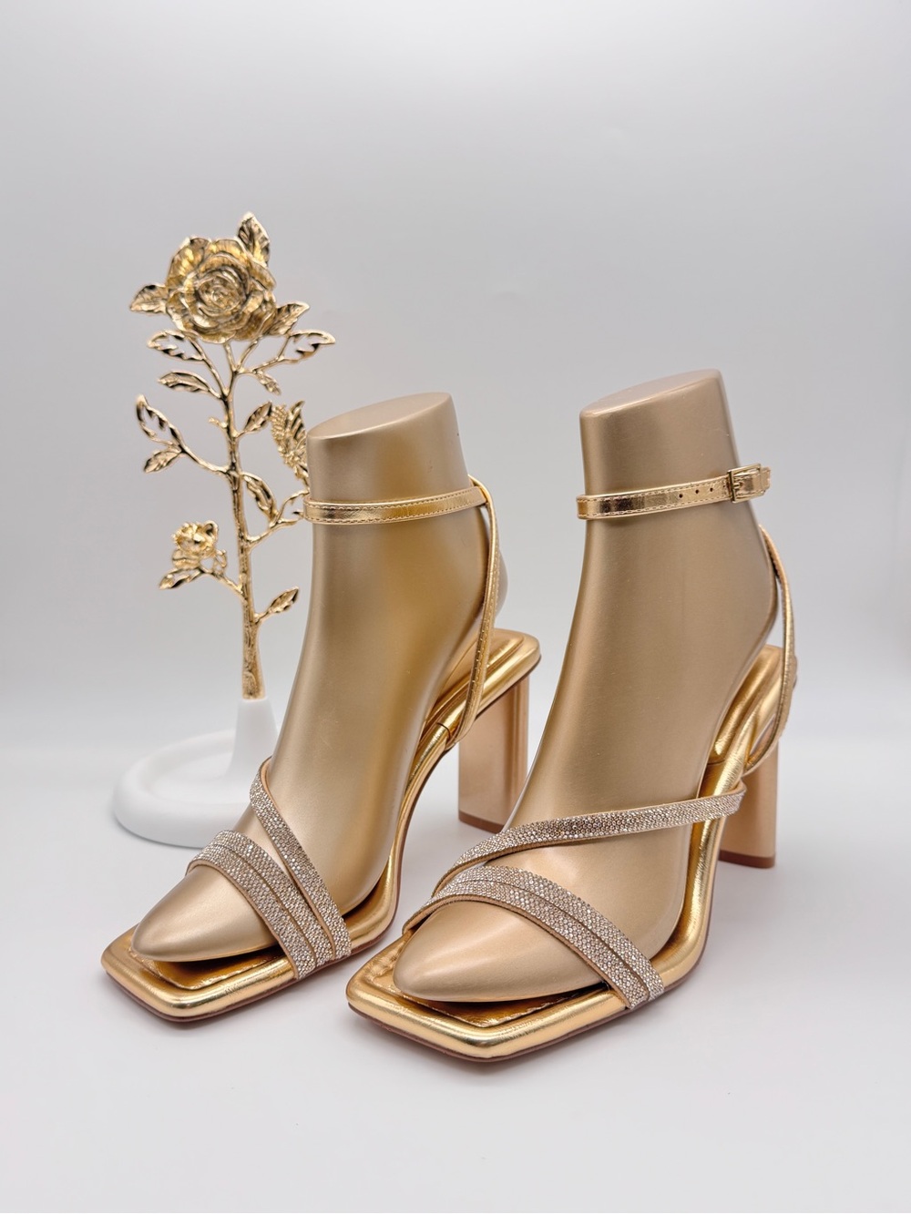ALDO Malena Gold Metallic Embellished Block Heels Sandals Evening Wedding 7